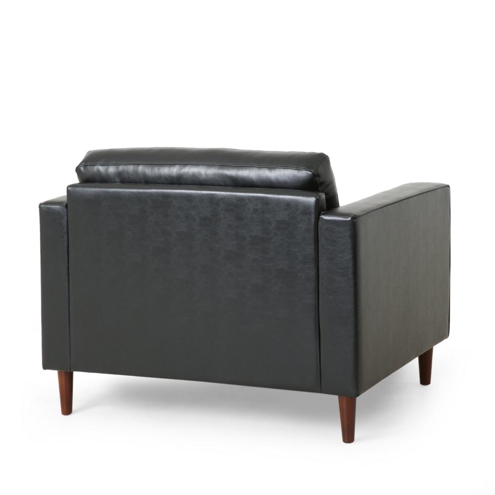 Benjara Accent Club Chair, 45 Inch Padded Seat, Birch Wood Legs, Black Faux Leather