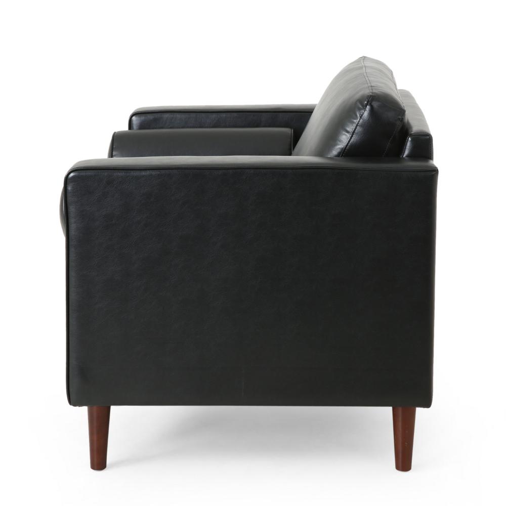 Benjara Accent Club Chair, 45 Inch Padded Seat, Birch Wood Legs, Black Faux Leather