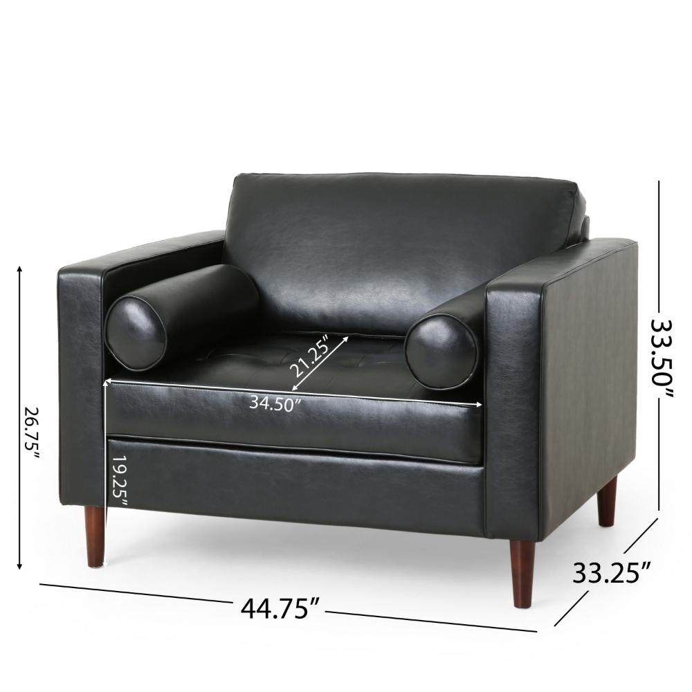 Benjara Accent Club Chair, 45 Inch Padded Seat, Birch Wood Legs, Black Faux Leather