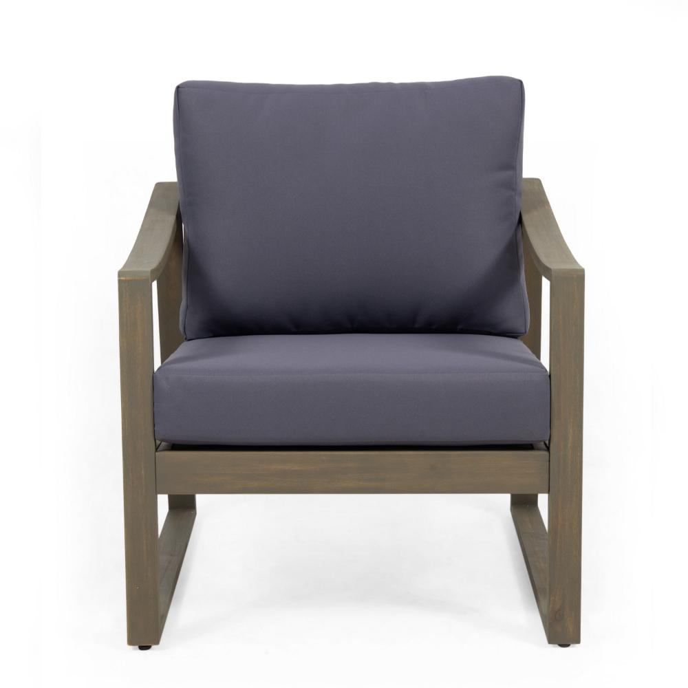 Benjara Outdoor Accent Chair, Slat Panels, Sloped Arms, Dark Gray Acacia Wood