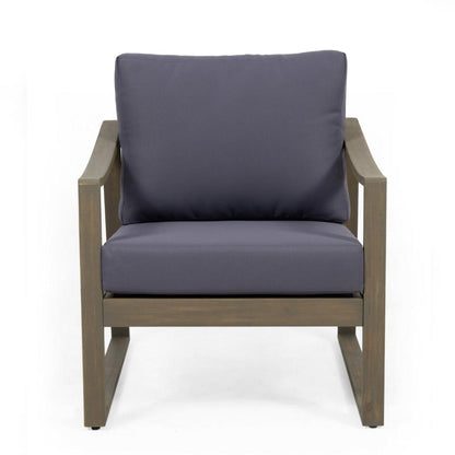 Benjara Outdoor Accent Chair, Slat Panels, Sloped Arms, Dark Gray Acacia Wood