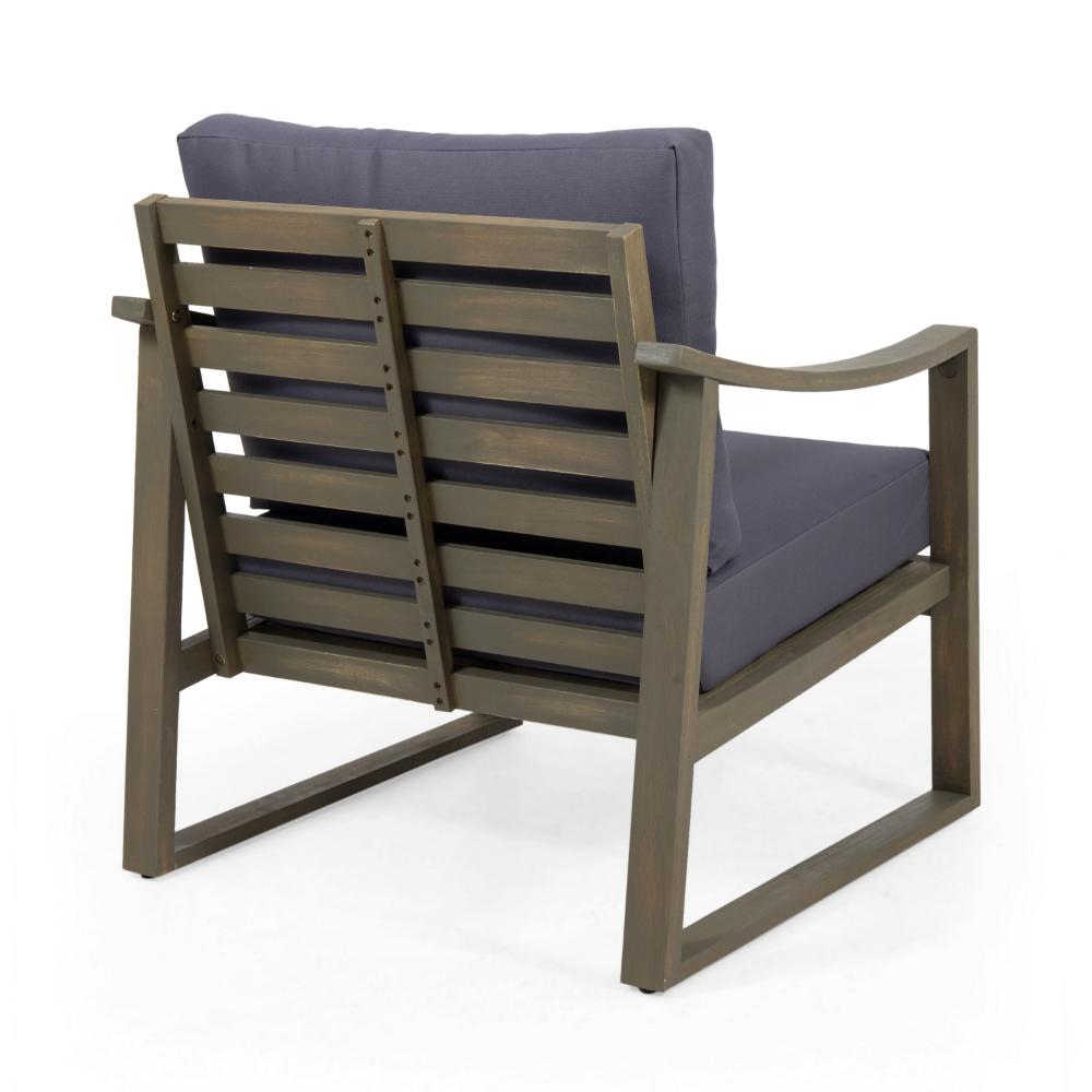 Benjara Outdoor Accent Chair, Slat Panels, Sloped Arms, Dark Gray Acacia Wood