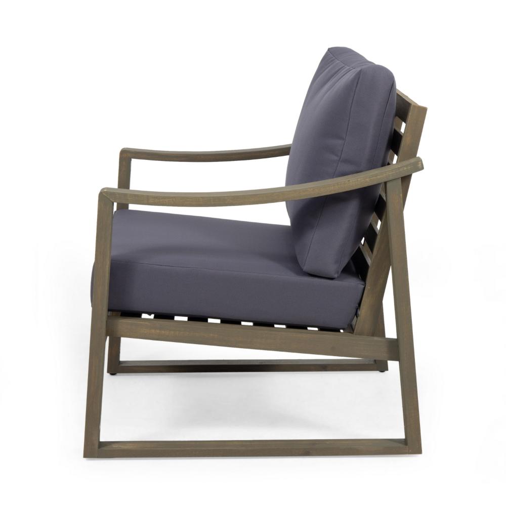 Benjara Outdoor Accent Chair, Slat Panels, Sloped Arms, Dark Gray Acacia Wood