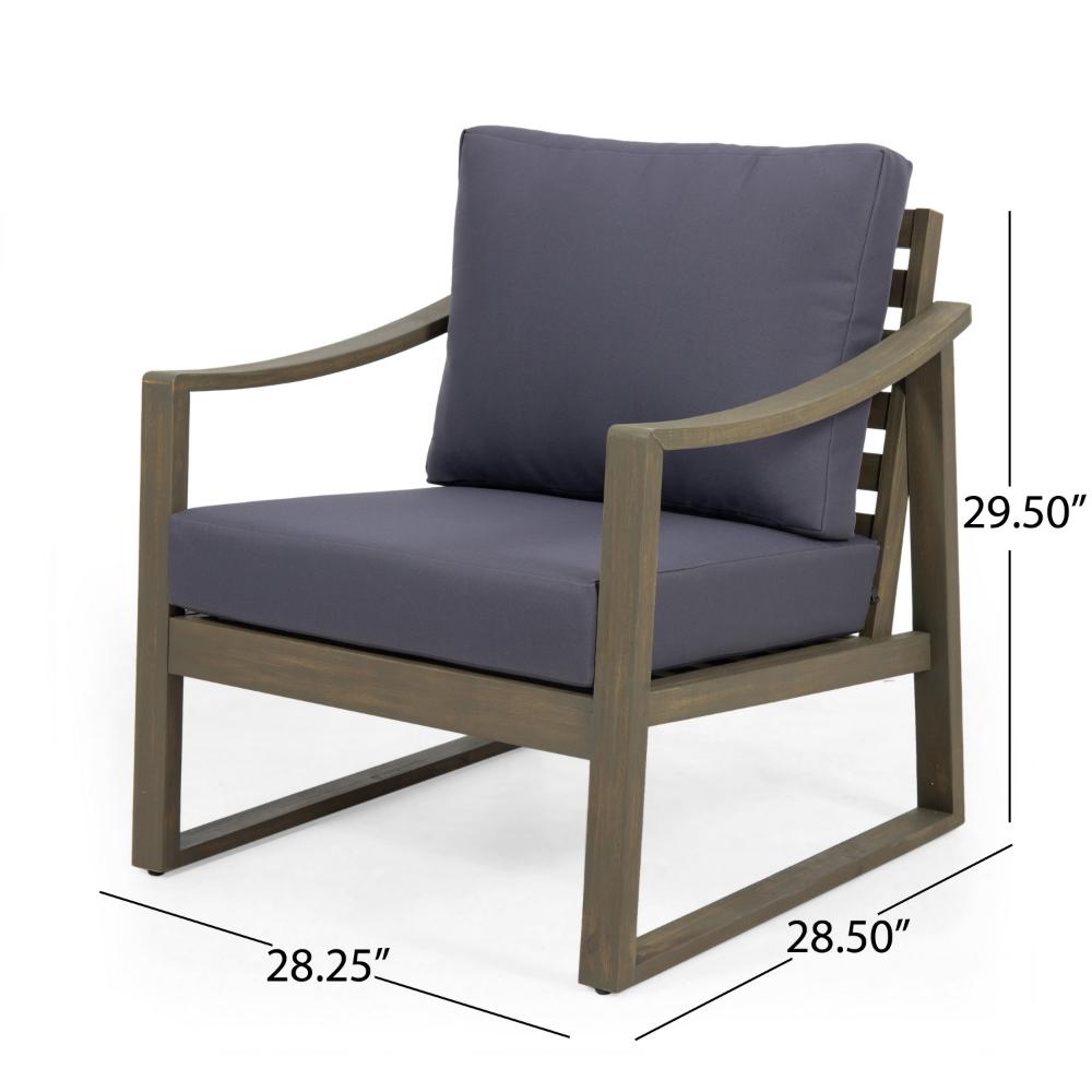 Benjara Outdoor Accent Chair, Slat Panels, Sloped Arms, Dark Gray Acacia Wood