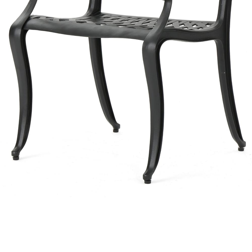 Benjara Cay Outdoor Dining Chair Set of 2, Mesh Style Back, Black Cast Aluminium