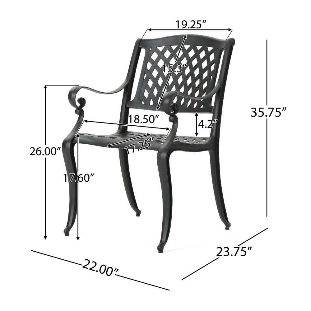 Benjara Cay Outdoor Dining Chair Set of 2, Mesh Style Back, Black Cast Aluminium