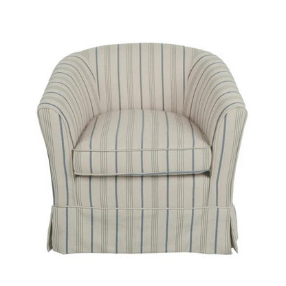 Benjara Accent Swivel Chair, Modern Round Barrel Back, Soft White Gray Fabric