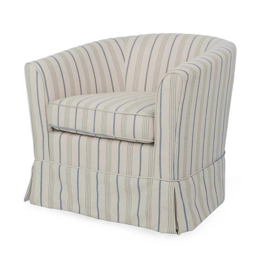 Benjara Accent Swivel Chair, Modern Round Barrel Back, Soft White Gray Fabric