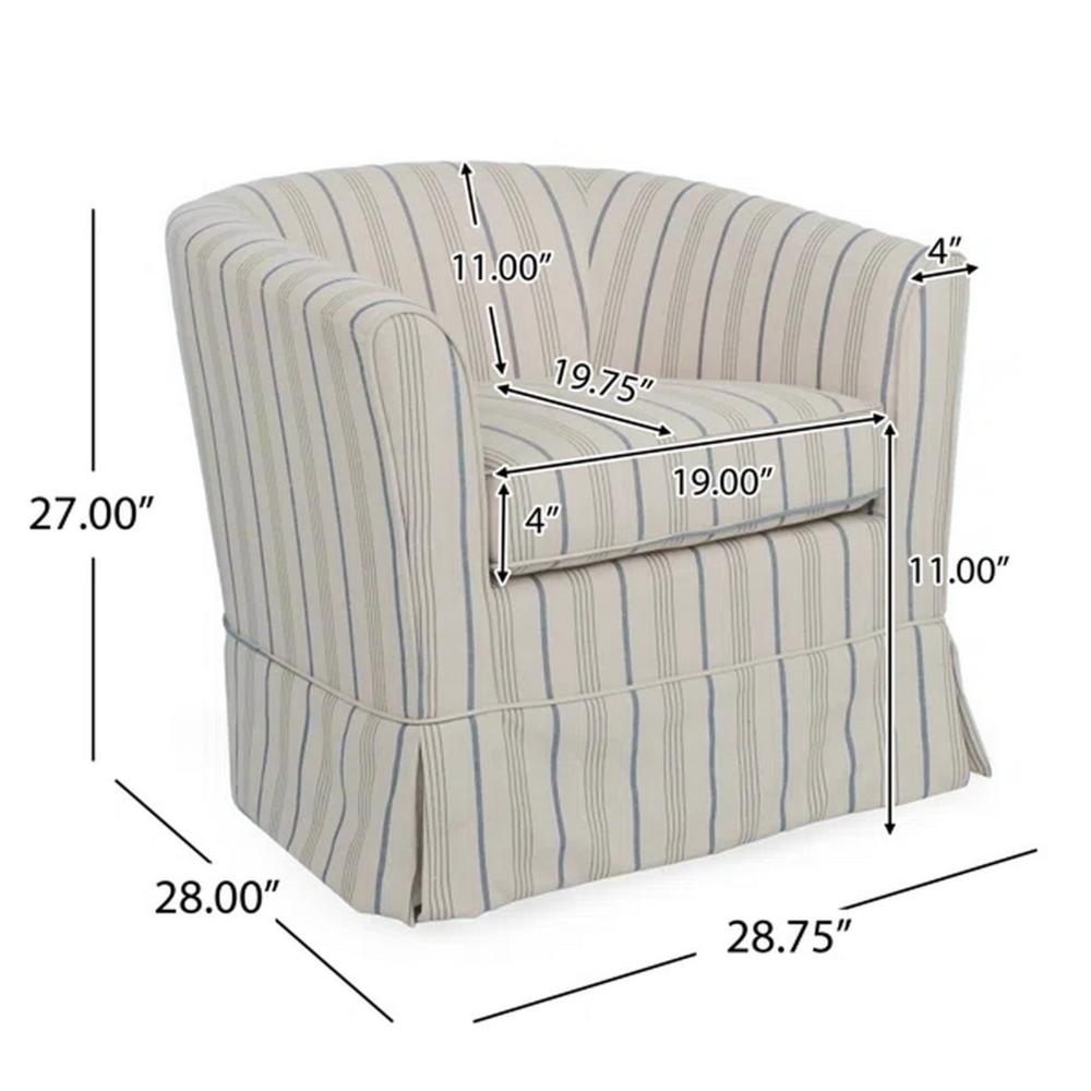 Benjara Accent Swivel Chair, Modern Round Barrel Back, Soft White Gray Fabric