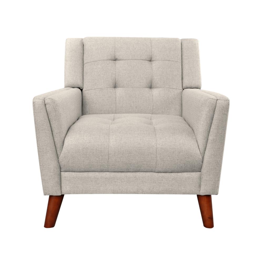 Benjara Accent Armchair, Tufted Back Flared Arms, Tapered Wood Legs, Beige Fabric