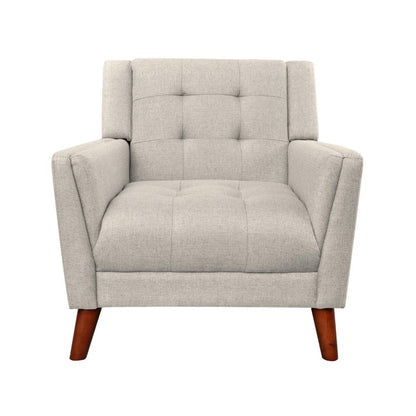 Benjara Accent Armchair, Tufted Back Flared Arms, Tapered Wood Legs, Beige Fabric