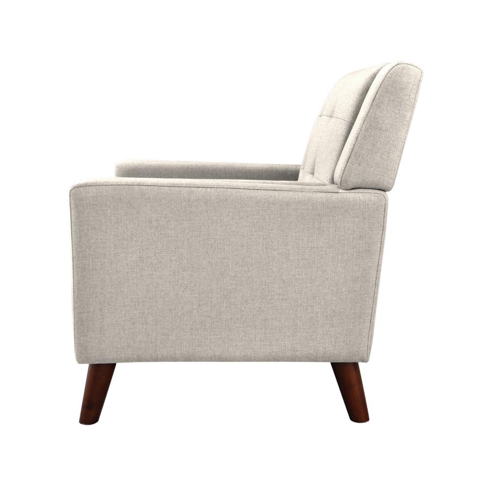 Benjara Accent Armchair, Tufted Back Flared Arms, Tapered Wood Legs, Beige Fabric