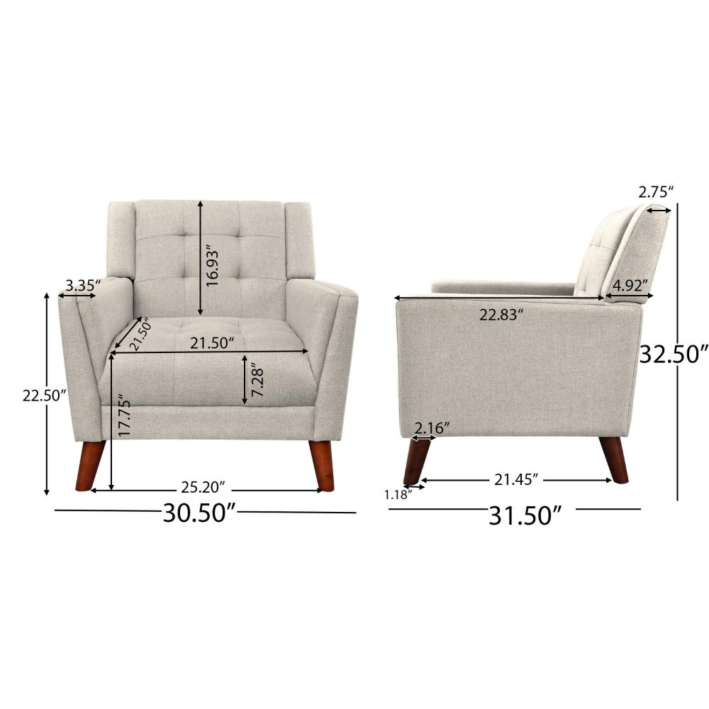Benjara Accent Armchair, Tufted Back Flared Arms, Tapered Wood Legs, Beige Fabric