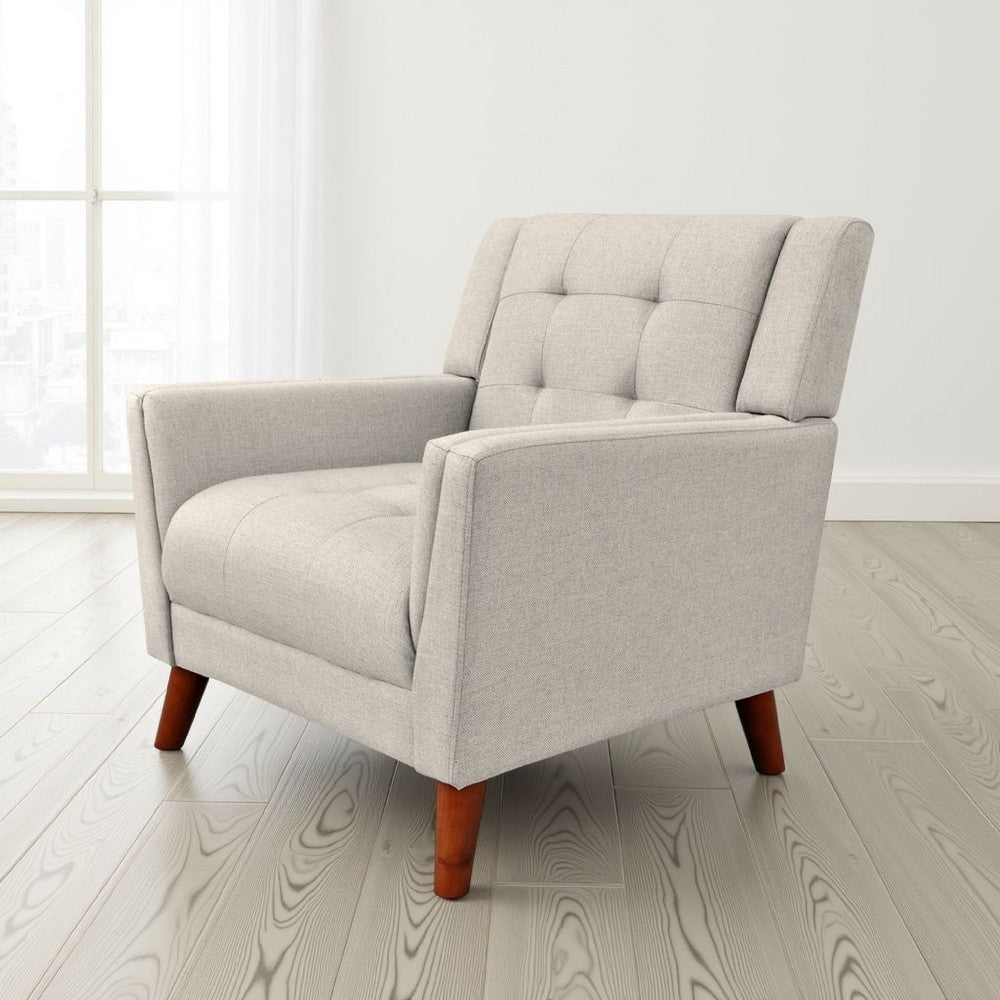 Benjara Accent Armchair, Tufted Back Flared Arms, Tapered Wood Legs, Beige Fabric