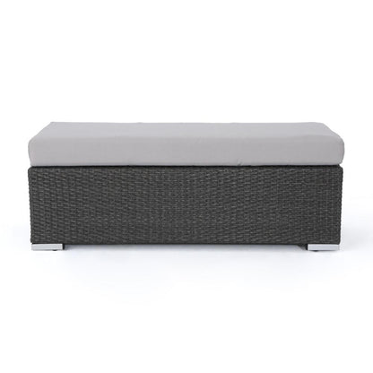 Benjara Sanie Outdoor Bench, 47 Inch, Gray Resin Wicker Weave, Silver Polyester