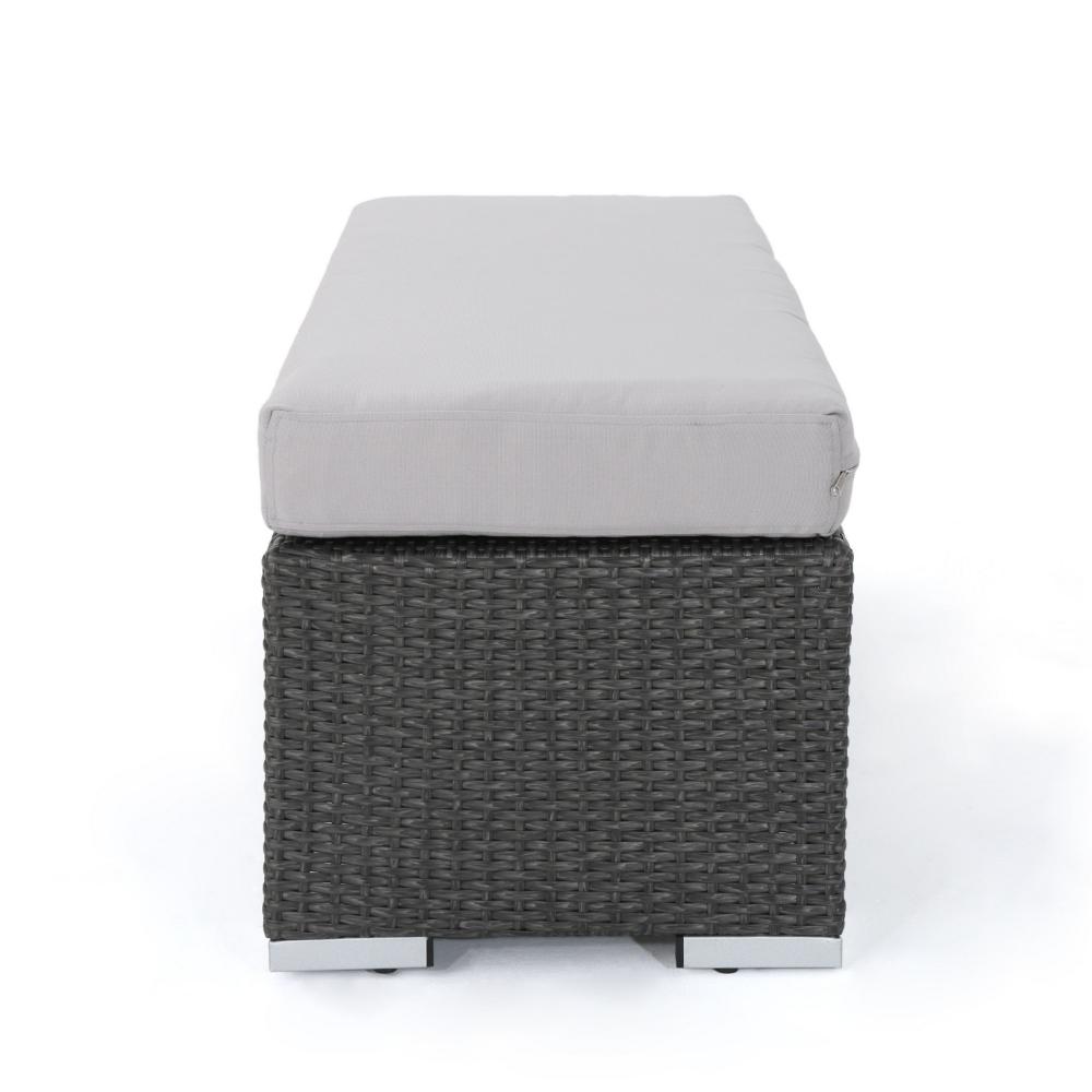 Benjara Sanie Outdoor Bench, 47 Inch, Gray Resin Wicker Weave, Silver Polyester