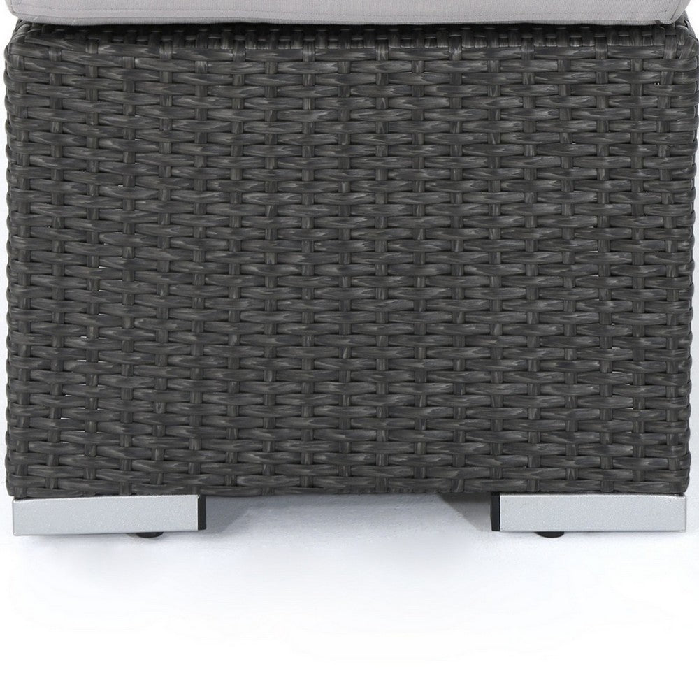Benjara Sanie Outdoor Bench, 47 Inch, Gray Resin Wicker Weave, Silver Polyester