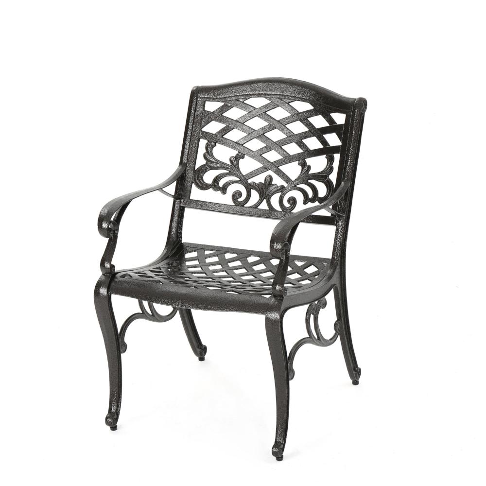 Benjara Toni Outdoor Armchair Set of 2, Cabriole, Scrolled Lattice Bronze Aluminium