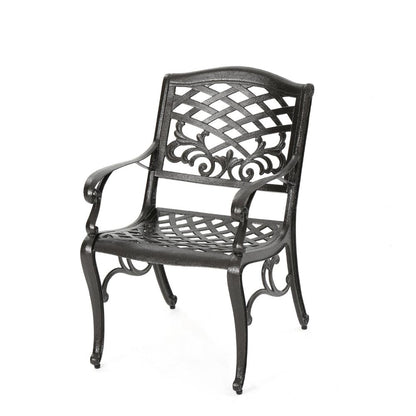 Benjara Toni Outdoor Armchair Set of 2, Cabriole, Scrolled Lattice Bronze Aluminium