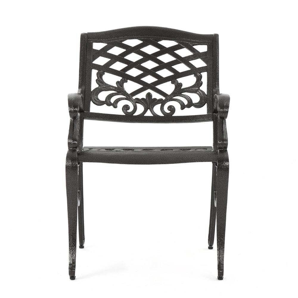 Benjara Toni Outdoor Armchair Set of 2, Cabriole, Scrolled Lattice Bronze Aluminium