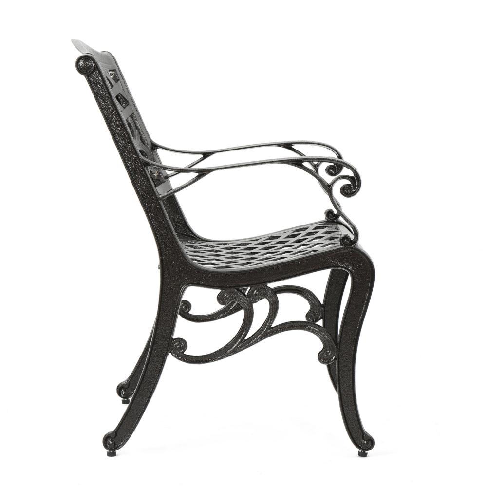 Benjara Toni Outdoor Armchair Set of 2, Cabriole, Scrolled Lattice Bronze Aluminium