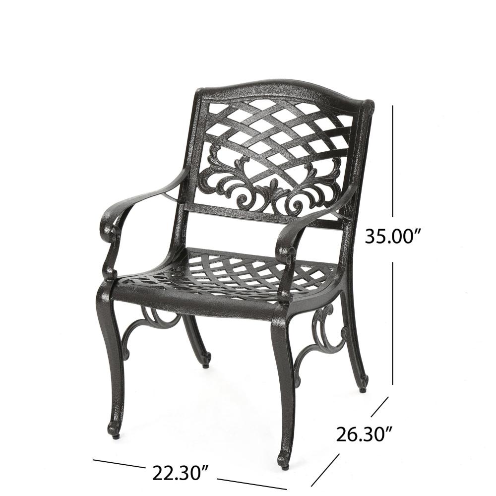 Benjara Toni Outdoor Armchair Set of 2, Cabriole, Scrolled Lattice Bronze Aluminium