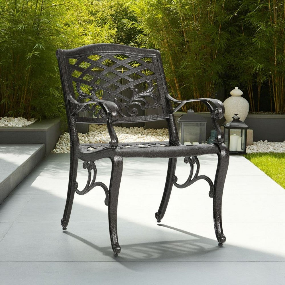 Benjara Toni Outdoor Armchair Set of 2, Cabriole, Scrolled Lattice Bronze Aluminium