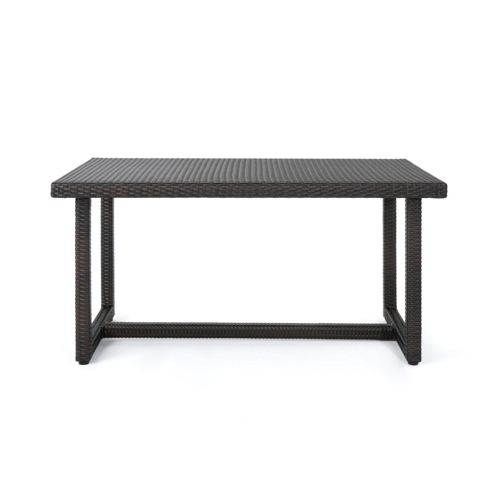 Benjara Sanie Outdoor Dining Table, 59 Inch Top, Iron Frame, Brown Resin Wicker