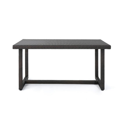 Benjara Sanie Outdoor Dining Table, 59 Inch Top, Iron Frame, Brown Resin Wicker