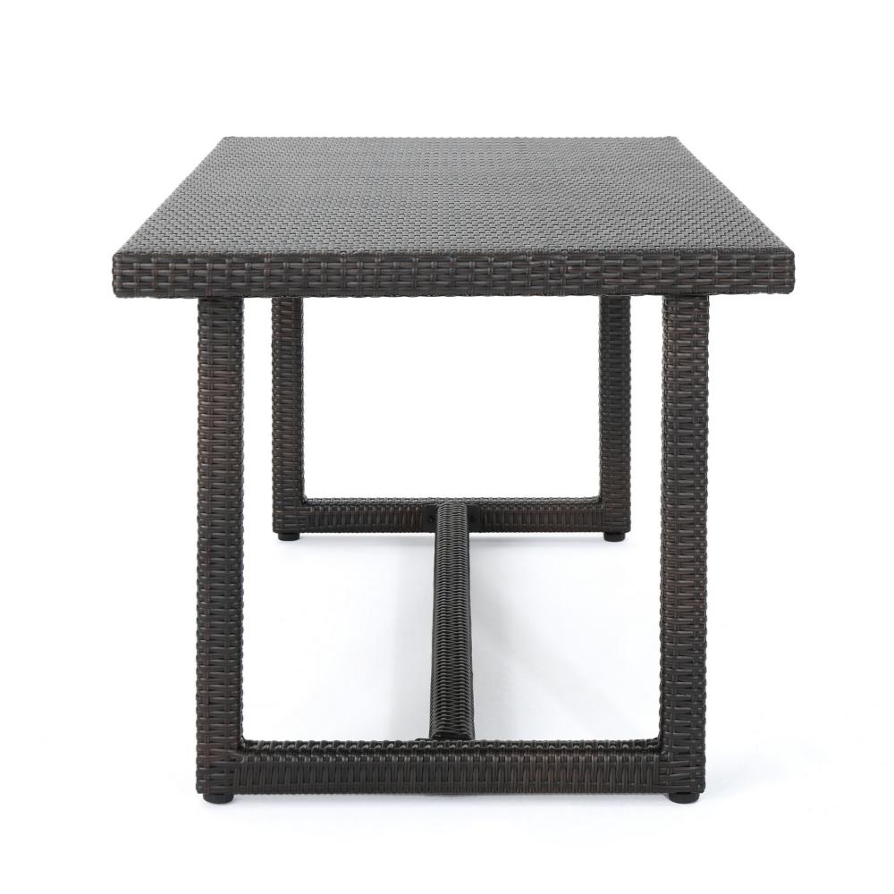 Benjara Sanie Outdoor Dining Table, 59 Inch Top, Iron Frame, Brown Resin Wicker