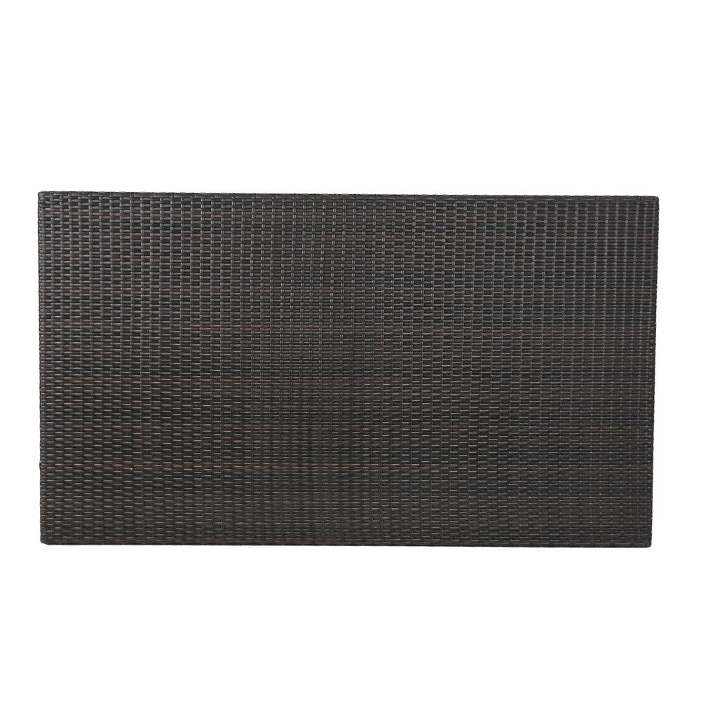 Benjara Sanie Outdoor Dining Table, 59 Inch Top, Iron Frame, Brown Resin Wicker