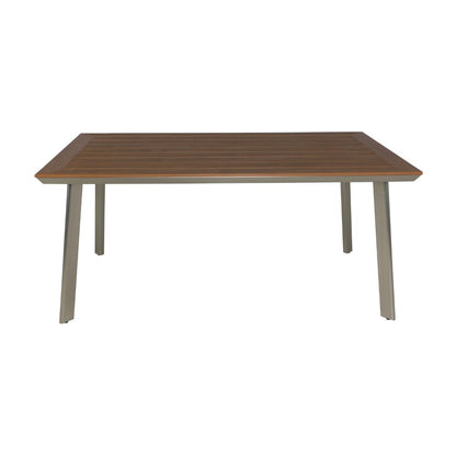 Benjara Outdoor Dining Table, 63 Inch Brown Eucalyptus Wood Top, Silver Metal Legs