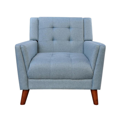 Benjara Accent Armchair, Tufted Back And Flared Arms, Birch Wood, Blue Polyester