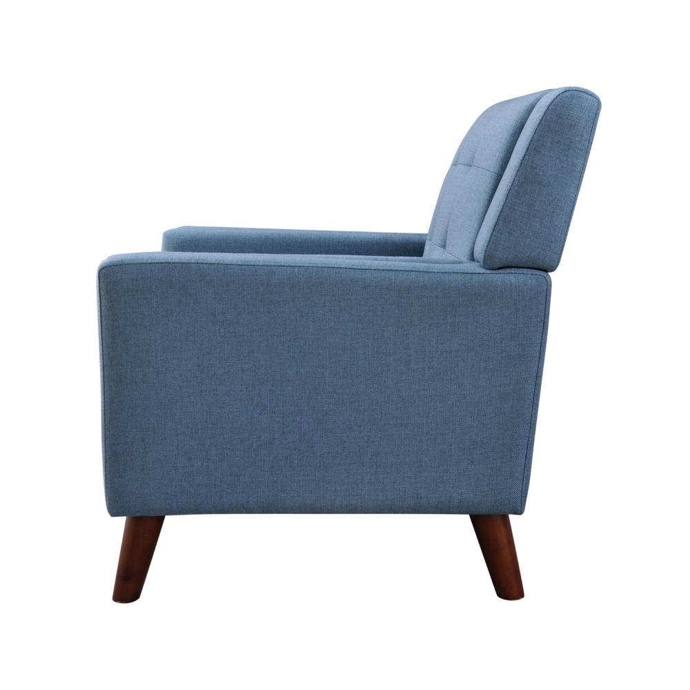 Benjara Accent Armchair, Tufted Back And Flared Arms, Birch Wood, Blue Polyester