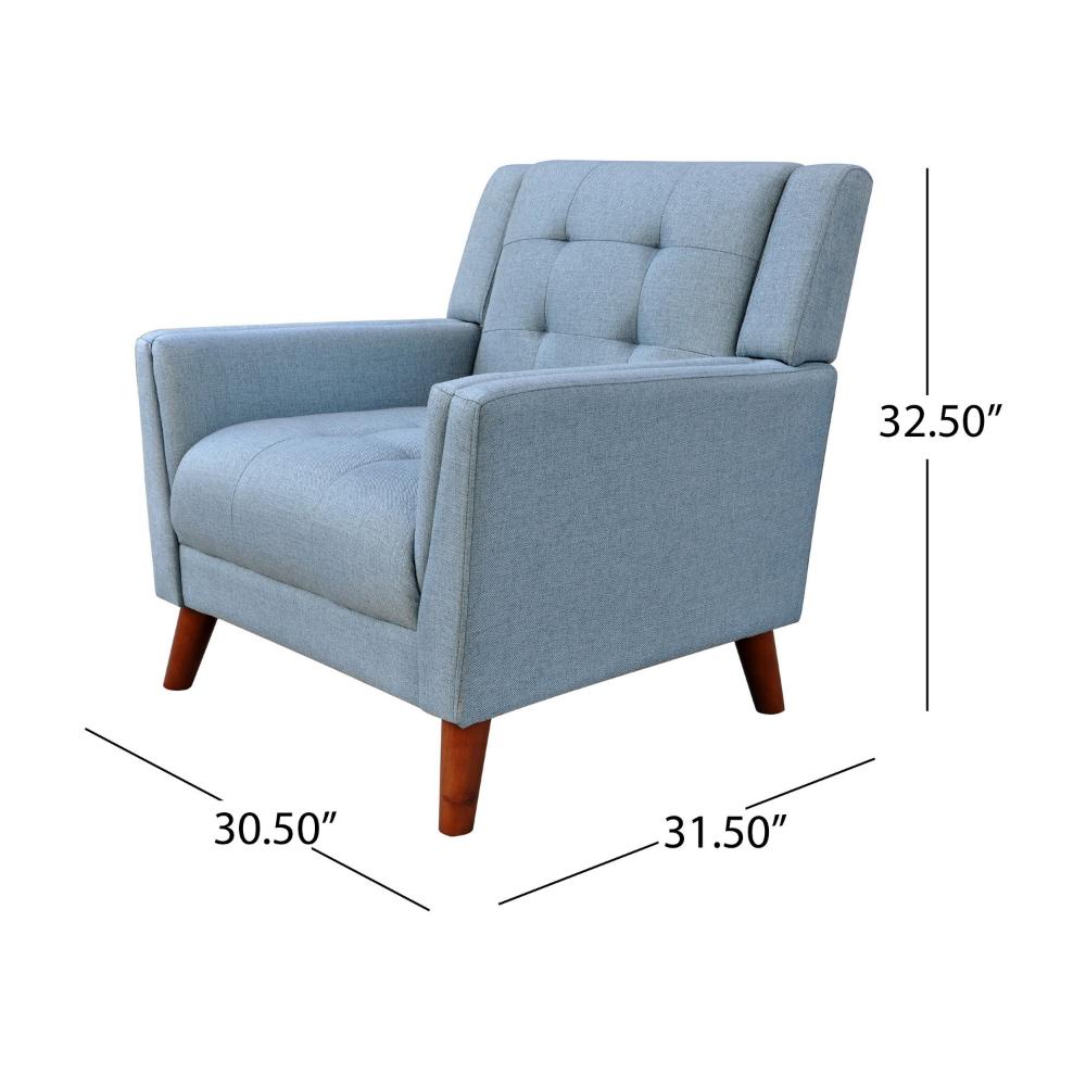 Benjara Accent Armchair, Tufted Back And Flared Arms, Birch Wood, Blue Polyester