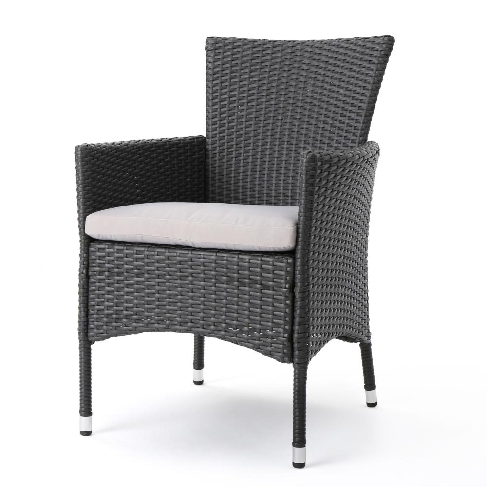 Benjara Marri Patio Dining Chair Set of 2, Ergonomic, Gray Wicker Design, Beige