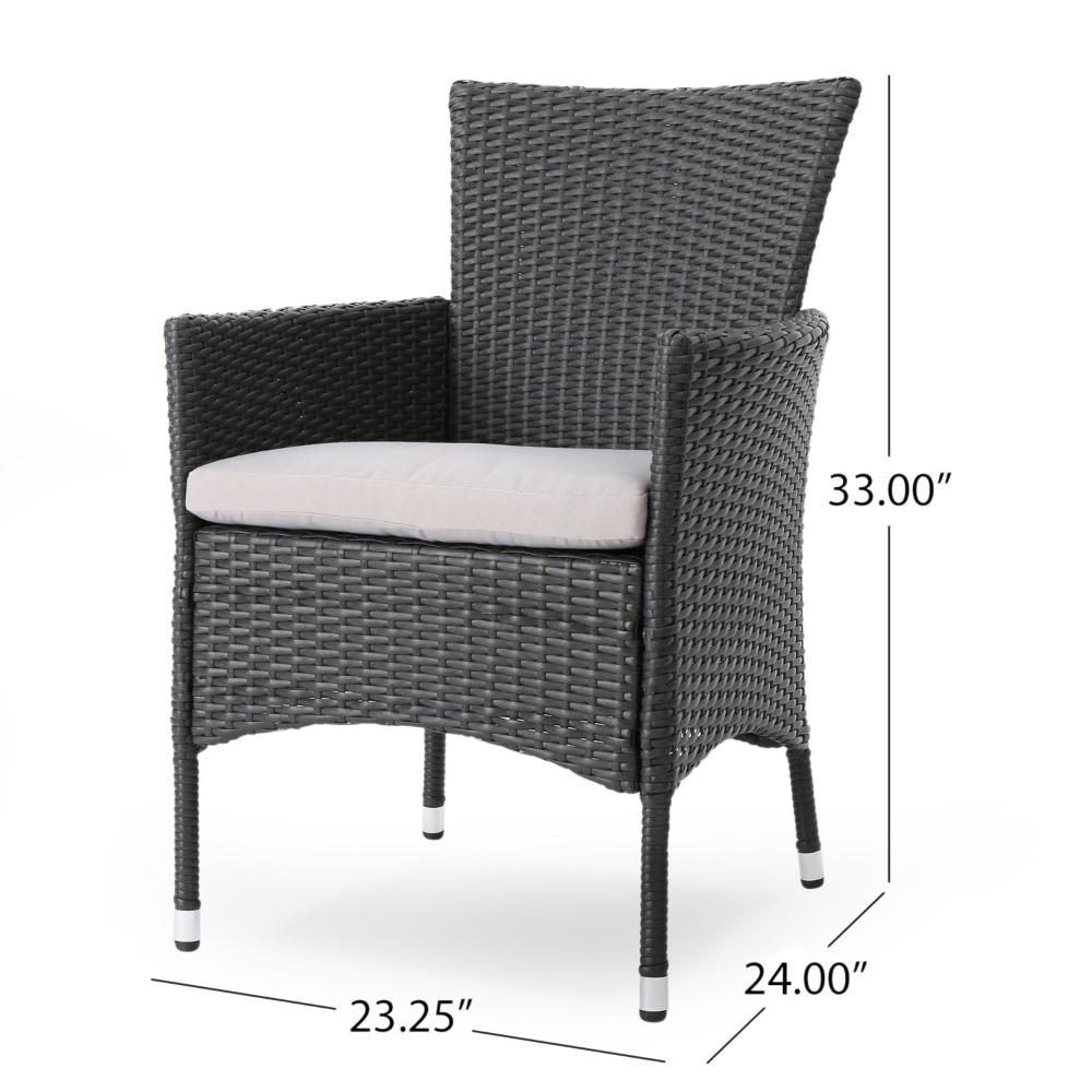 Benjara Marri Patio Dining Chair Set of 2, Ergonomic, Gray Wicker Design, Beige