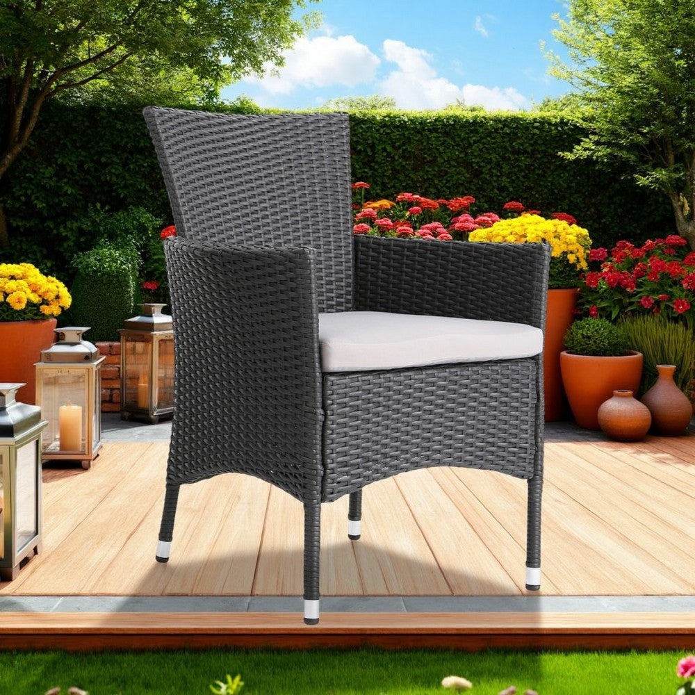 Benjara Marri Patio Dining Chair Set of 2, Ergonomic, Gray Wicker Design, Beige