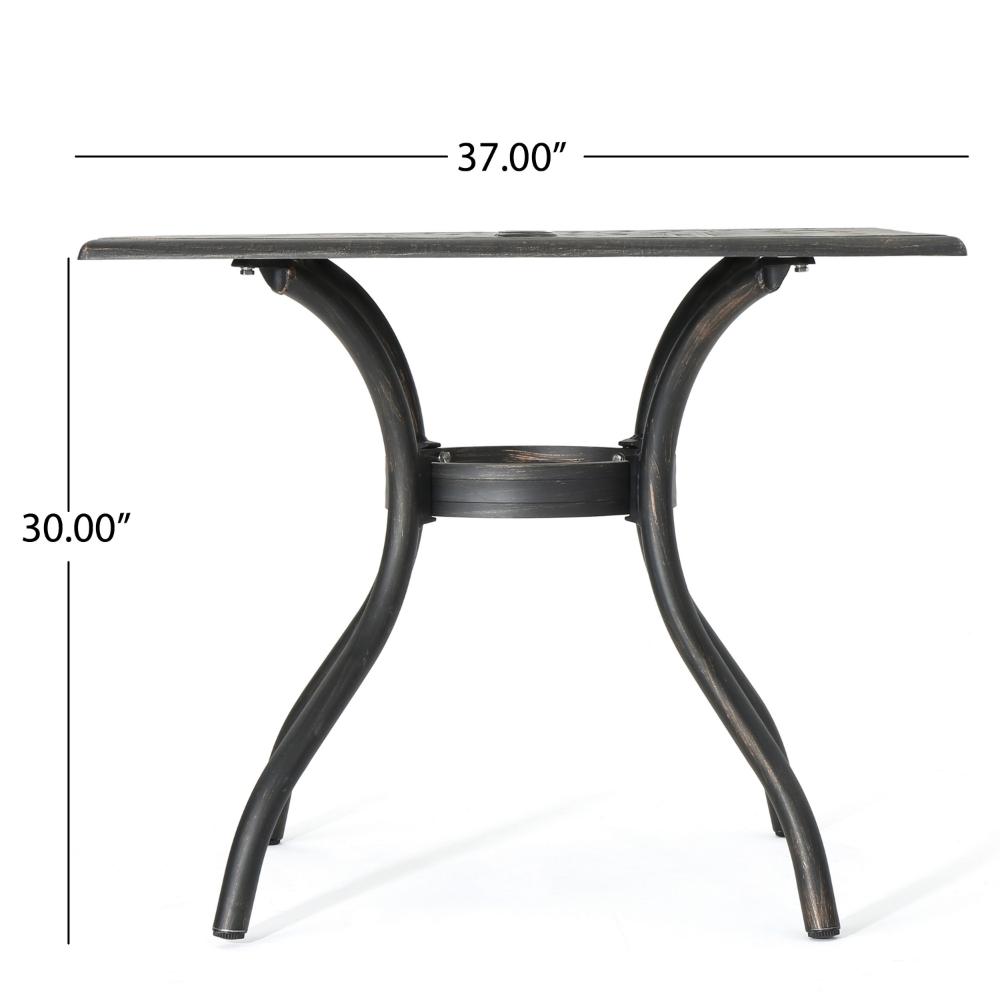 Benjara Serb Outdoor Dining Table, 37 Inch Square, Handcrafted Copper Patina Finish