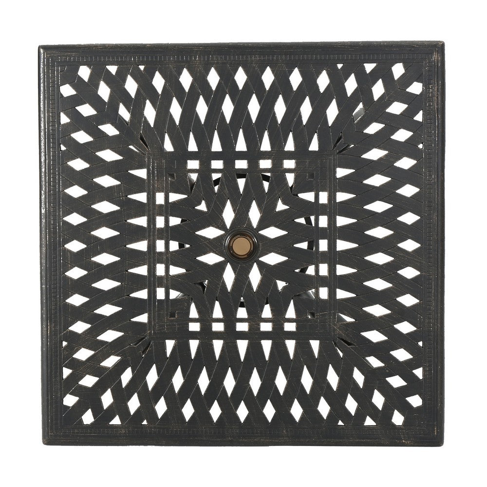 Benjara Serb Outdoor Dining Table, 37 Inch Square, Handcrafted Copper Patina Finish