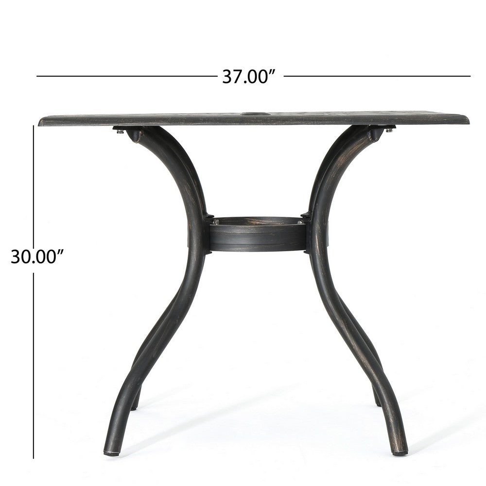 Benjara Serb Outdoor Dining Table, 37 Inch Square, Handcrafted Copper Patina Finish