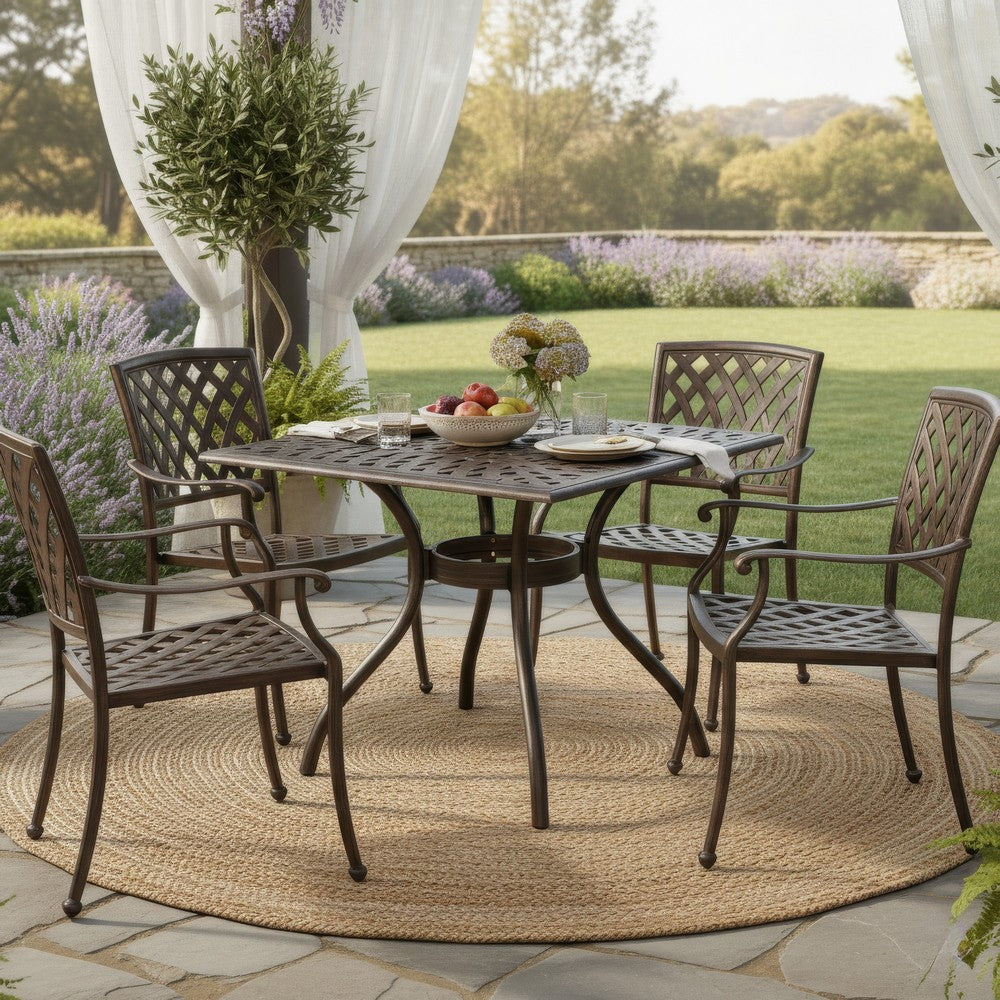 Benjara Serb Outdoor Dining Table, 37 Inch Square, Handcrafted Copper Patina Finish