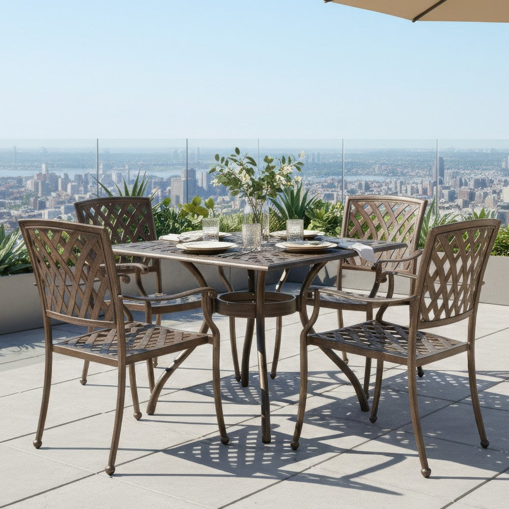 Benjara Serb Outdoor Dining Table, 37 Inch Square, Handcrafted Copper Patina Finish