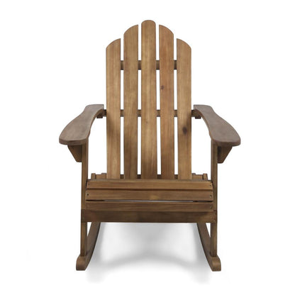Benjara Outdoor Adirondack Rocking Chair, Slatted Back, Slope Arms, Dark Brown Wood