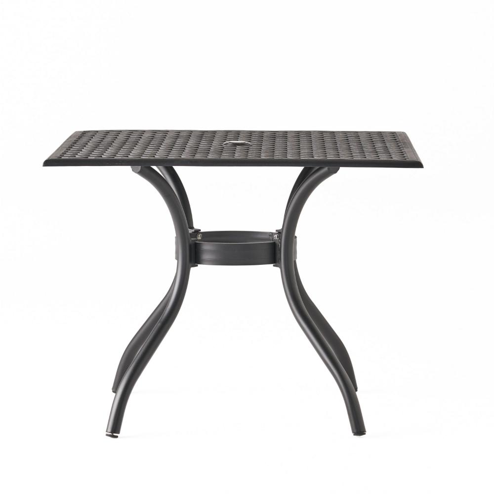 Benjara Cay Outdoor Dining Table, 40 Inch Square Top, Black Lattice Metal Design