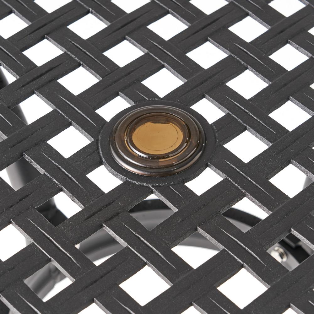 Benjara Cay Outdoor Dining Table, 40 Inch Square Top, Black Lattice Metal Design