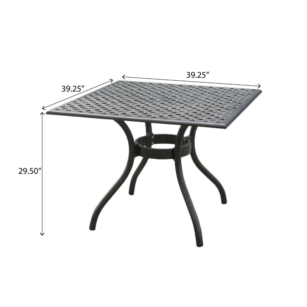Benjara Cay Outdoor Dining Table, 40 Inch Square Top, Black Lattice Metal Design