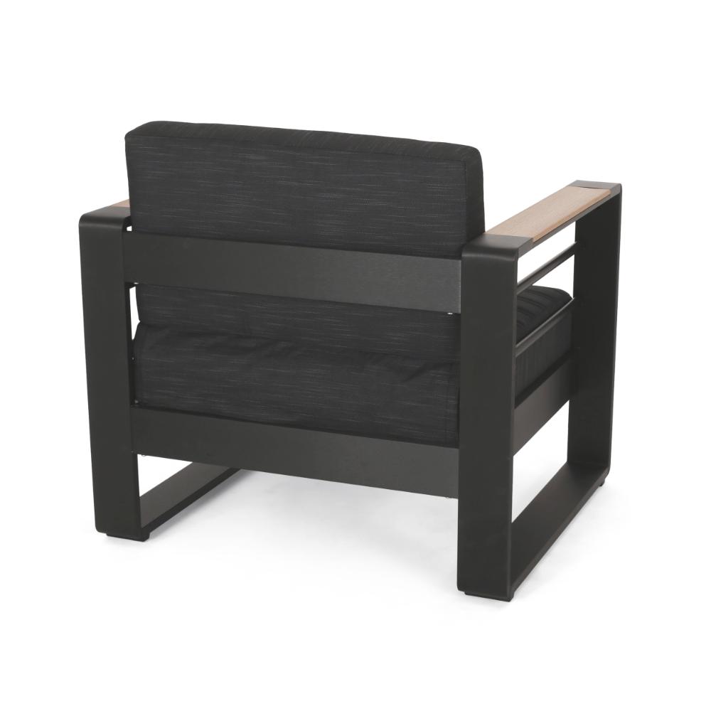 Benjara Accent Club Chair, Slat Panel Design, Modern Open Back, Aluminum Black Wood