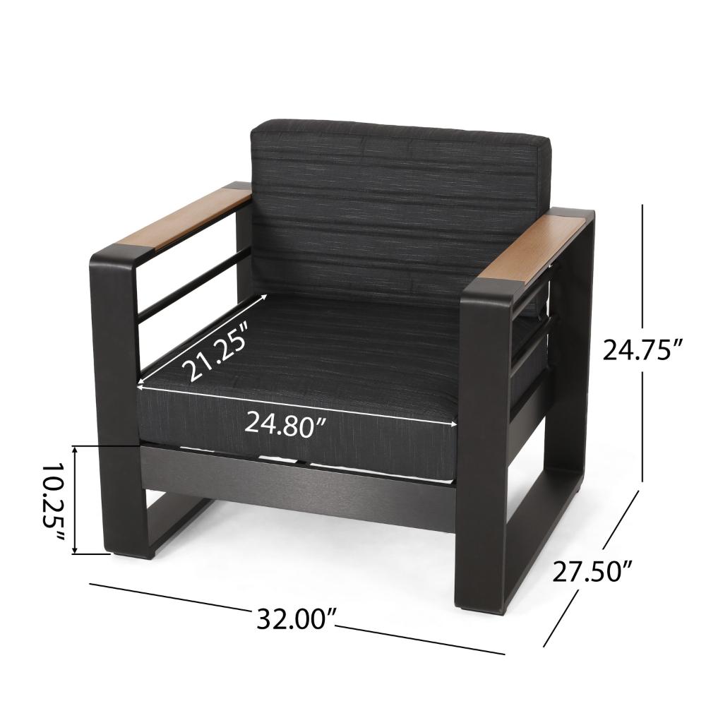 Benjara Accent Club Chair, Slat Panel Design, Modern Open Back, Aluminum Black Wood