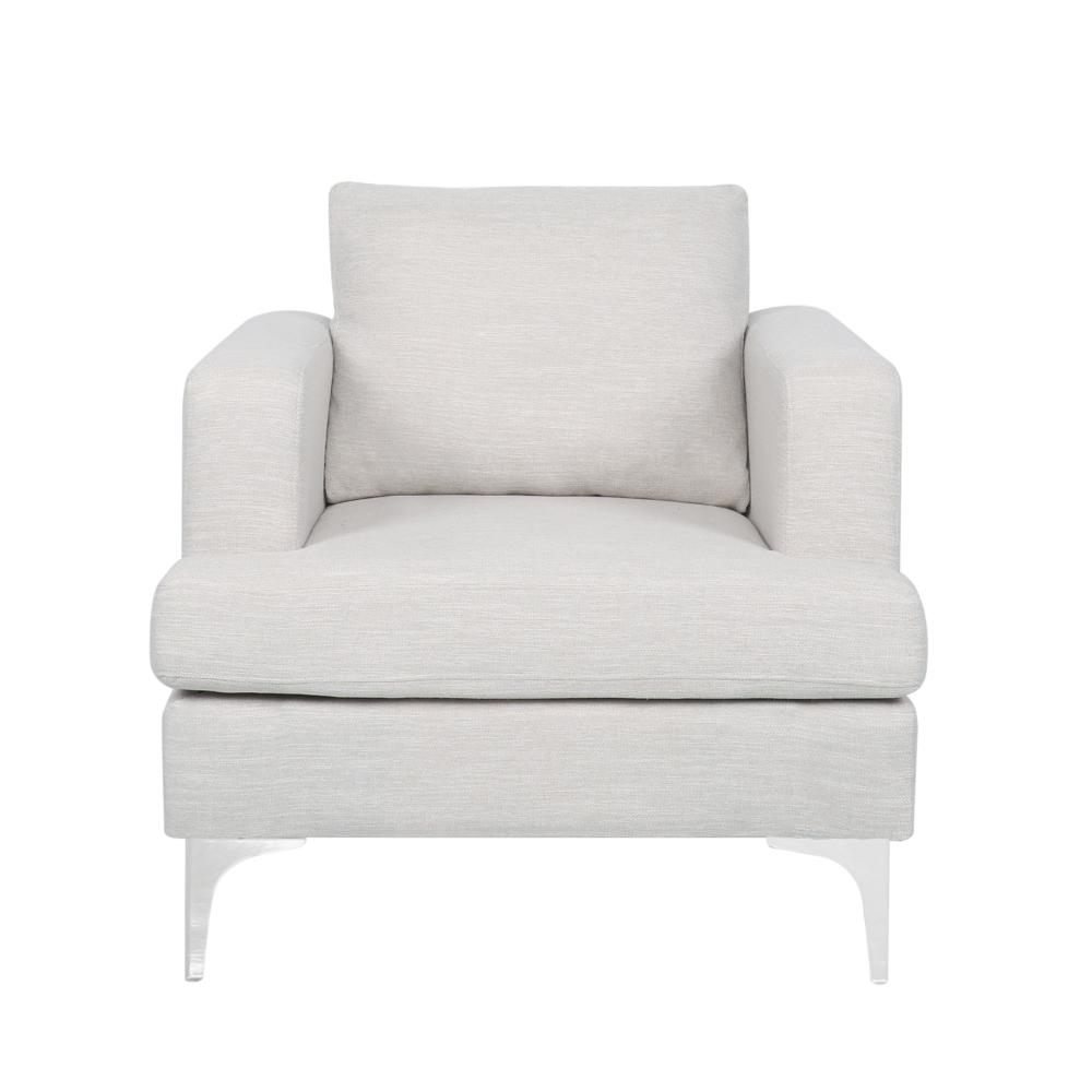 Benjara Accent Club Chair, Padded Back And Seat, Modern Silver Legs, Beige Fabric